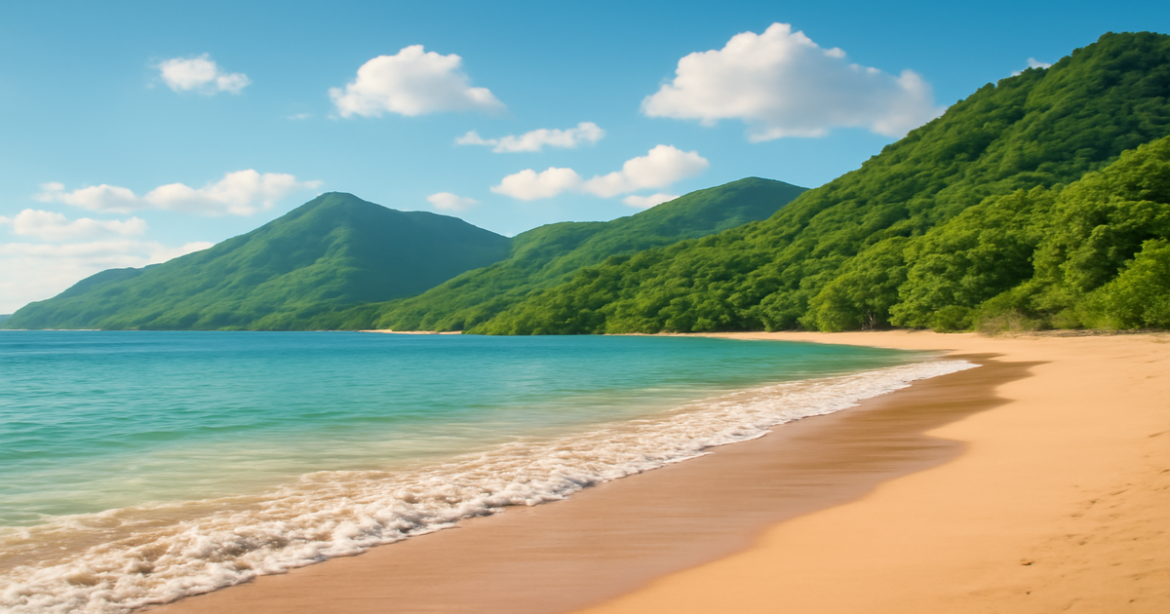 A peaceful beach scene symbolizing the security of депозитные счета and financial growth.