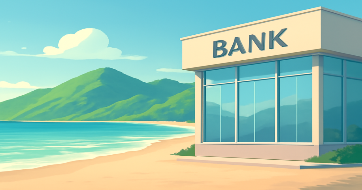 Maximize deposits profits with a serene beach and mountains, symbolizing financial growth in 2026.