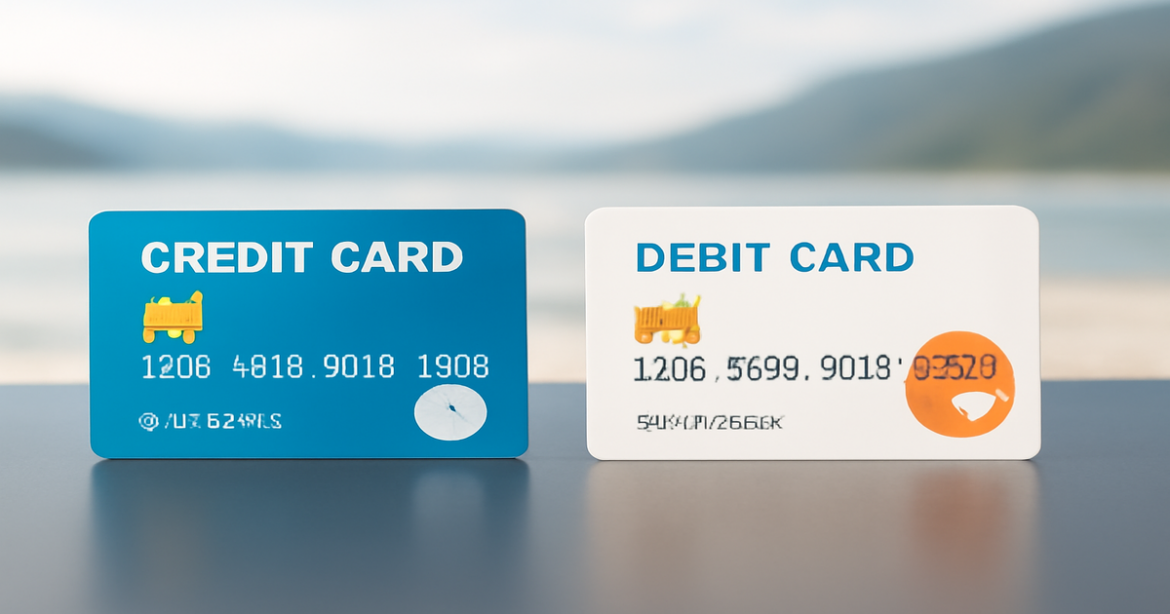 An overview of банковских карт comparing credit and debit cards with a modern design.