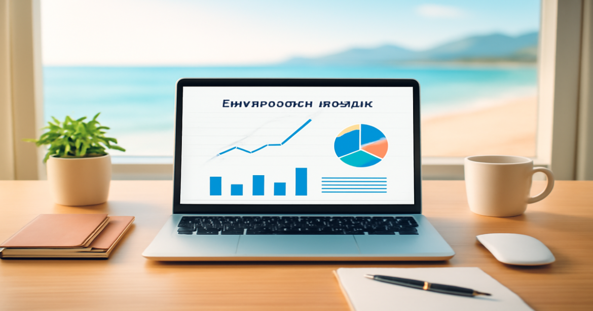 Professional workspace for exploring банковские вклады with nature backdrop, ideal for financial planning.