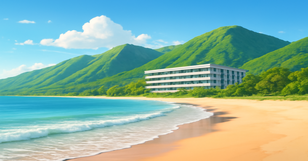 Explore the best personal loans with this relaxing beach and mountain view, perfect for financing your travel dreams.
