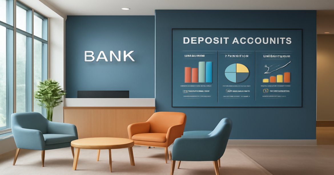 Professional image of a bank office representing deposit accounts in a relaxing atmosphere.