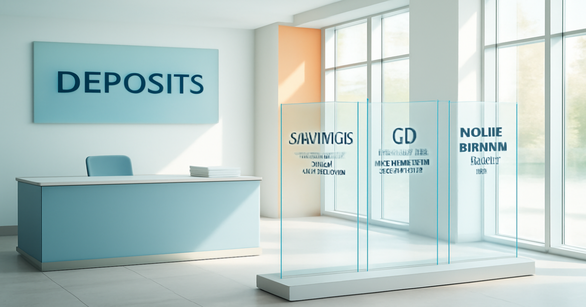 Explore традиционные депозиты в банках with a modern banking interior showcasing deposit options.