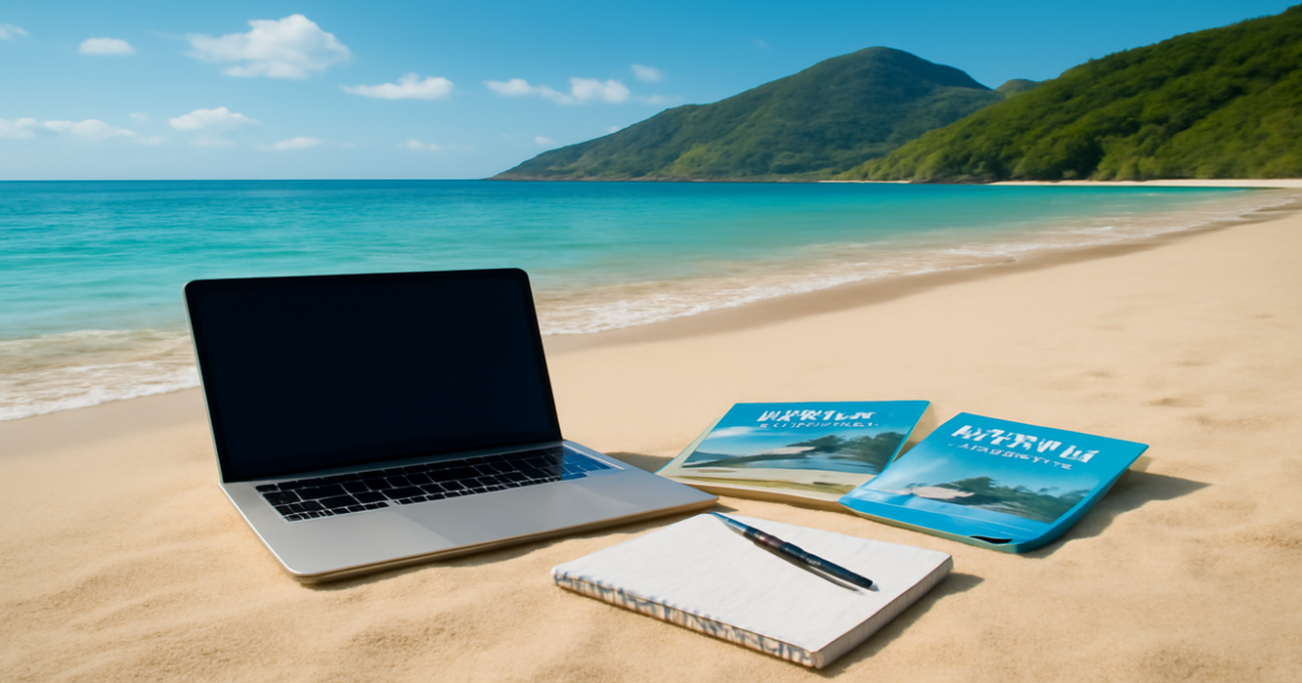 A peaceful beach scene representing страховые продукты for travel insurance planning.