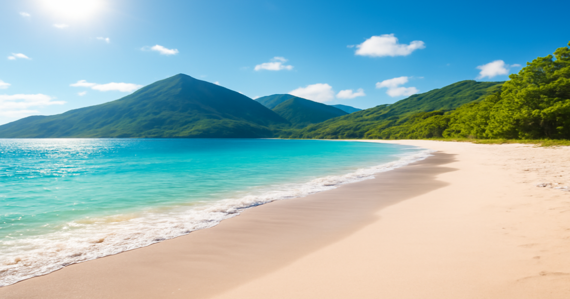 A calming beach scene representing financial planning, perfect for beginners seeking to manage their finances.