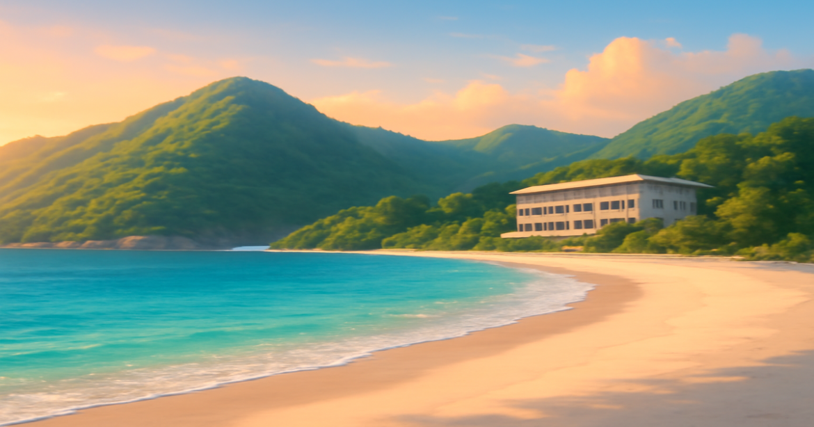 A tranquil beach scene emphasizing финансовая грамотность through travel and leisure, perfect for personal finance articles.