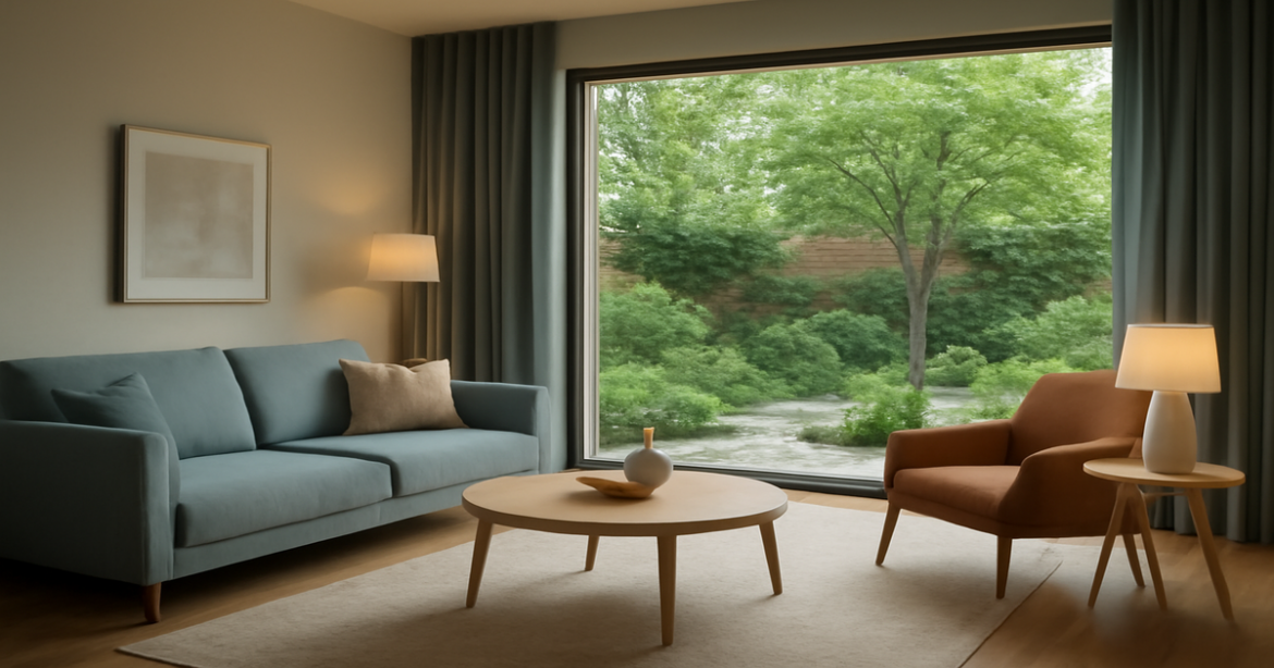 Cozy living room interior reflecting relaxation, relevant to ипотека and home financing.