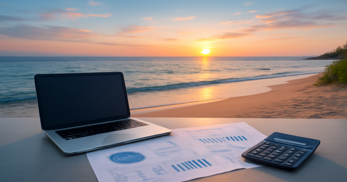 A serene beach landscape symbolizing budgeting and financial literacy for personal finance management.