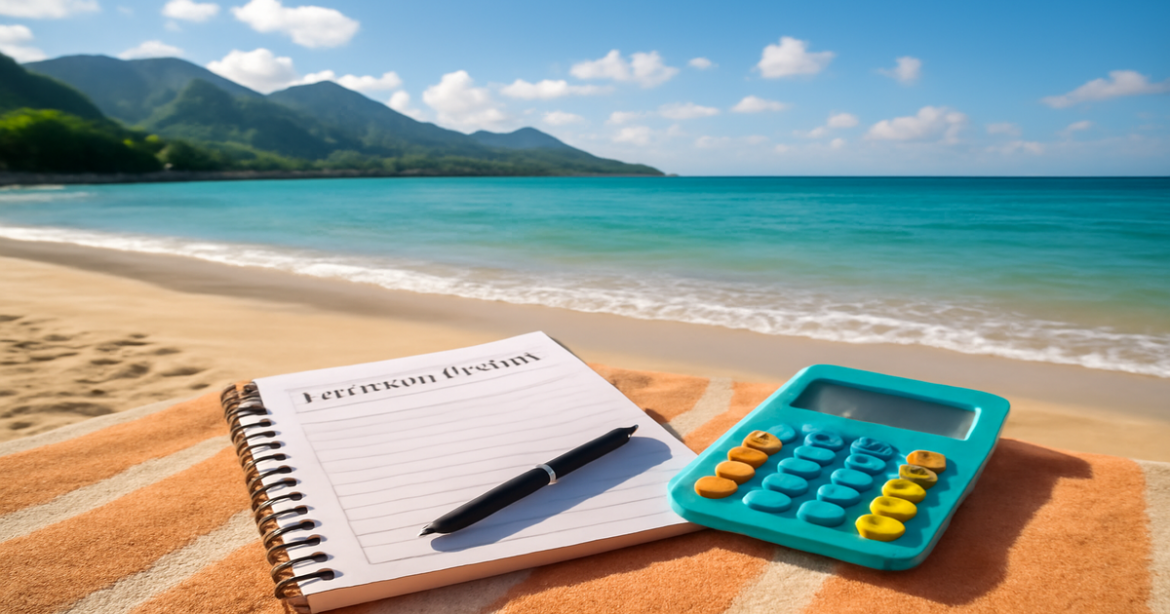 A serene beach landscape symbolizing планирование личных финансов and achieving financial goals.