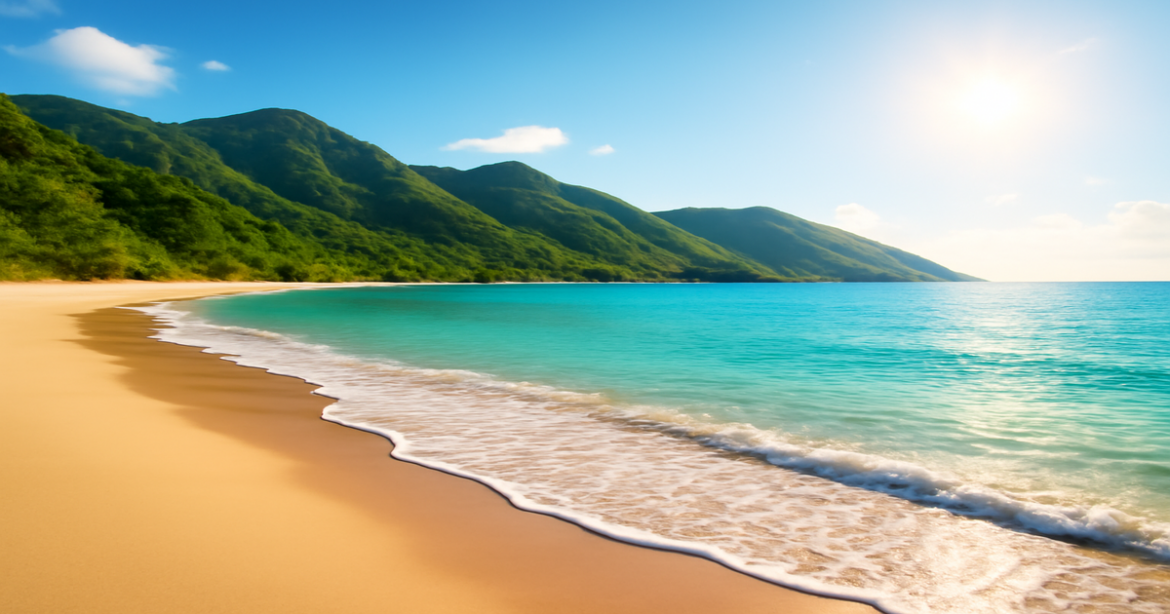 A tranquil beach scene symbolizing the pros and cons of потребительский кредит for financial well-being.