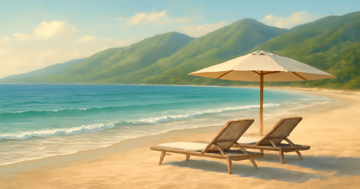 A peaceful beach scene symbolizing financial freedom related to кредитные карты.