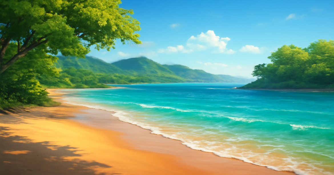 Beautiful beach landscape representing deposits for saving and growing finances.