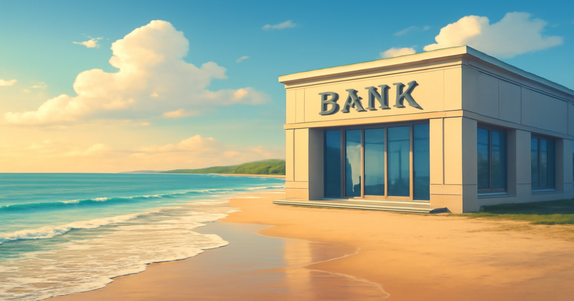 A serene beach scene illustrating the concept of deposits in finance, capturing tranquility and investment security.