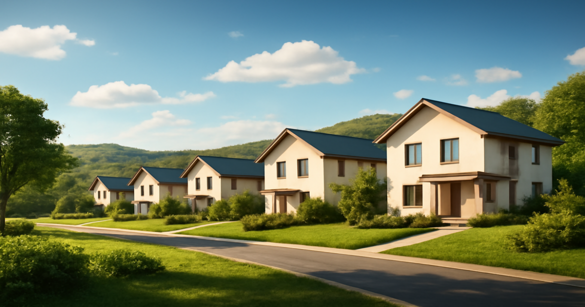 A beautiful residential area highlighting the benefits of ипотечное кредитование in Russia.
