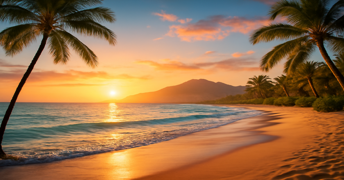 A relaxing beach scene perfect for showcasing кредитные карты для путешествий benefits.