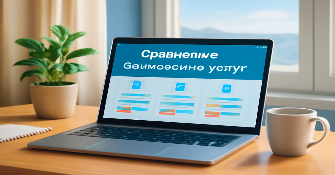 A professional workspace illustrating сравнение банковских услуг with a serene atmosphere and nature elements.