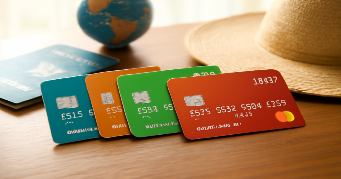 A vibrant display of debit cards for 2026, highlighting features for managing personal finances.