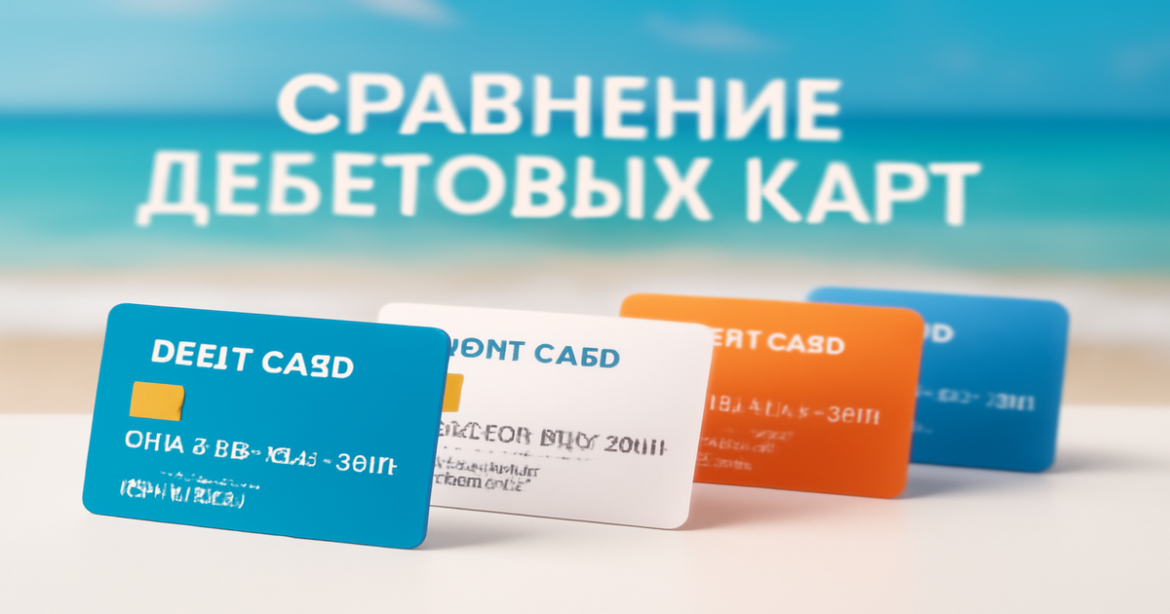 A professional image of debit card comparison for everyday needs, showcasing varied designs and colors.