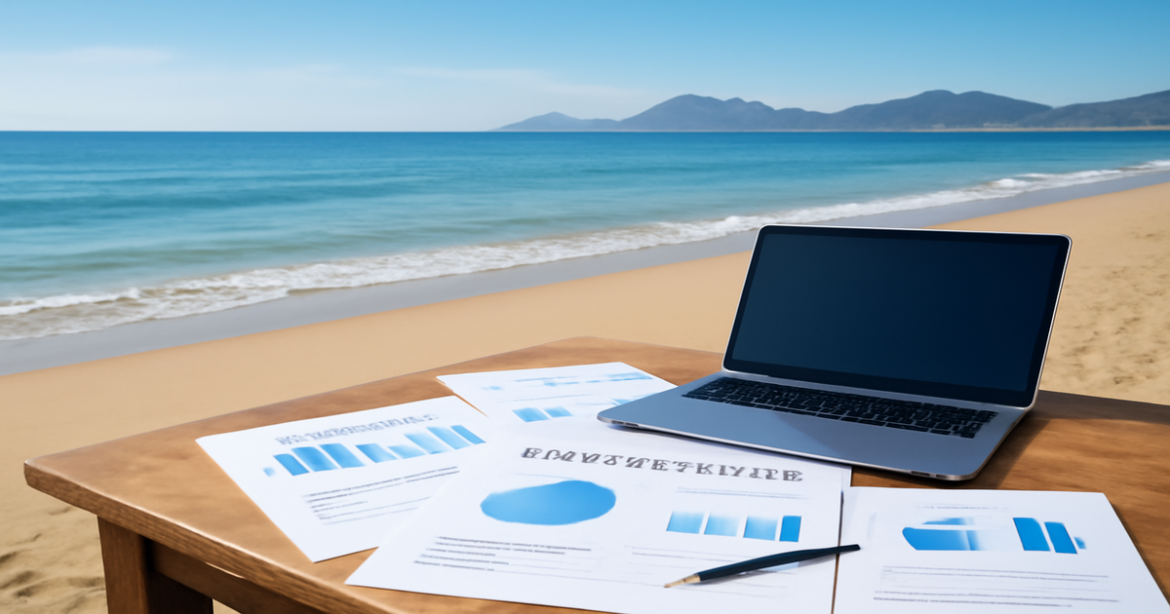 A peaceful beach scene illustrating the comparison of депозитные счета in Russian banks.