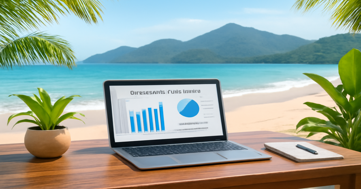 A peaceful beach scene illustrating the concept of депозитные счета for financial planning.