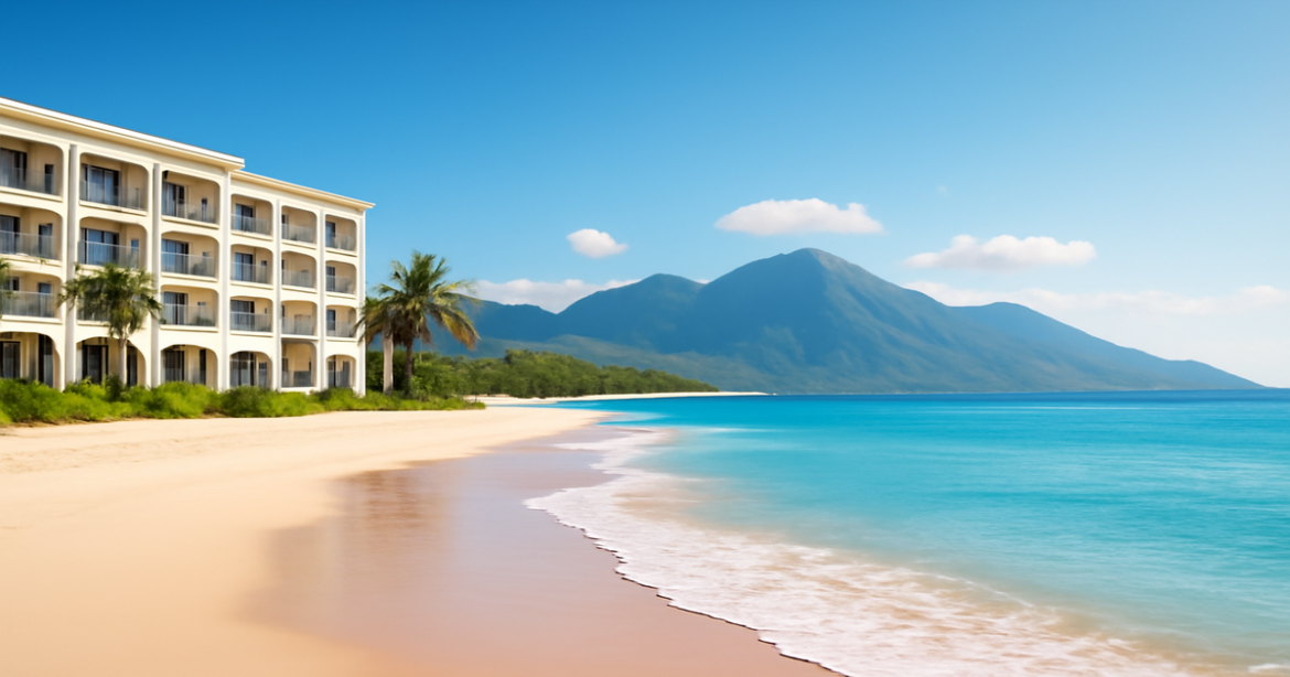 A beautiful travel destination for comparing credit cards, featuring beaches and mountains.