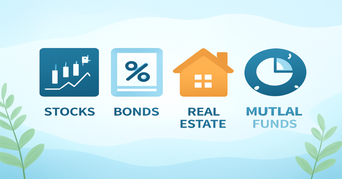 Explore various инвестиционные продукты with this professional and bright image showcasing investment options.