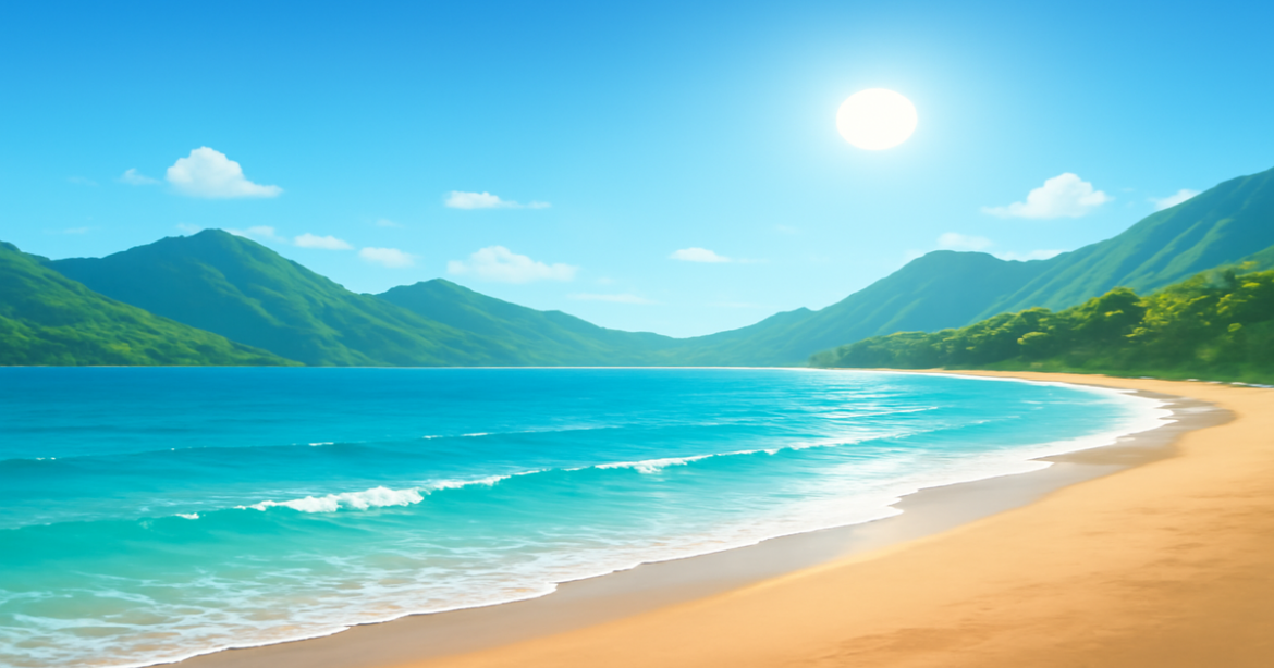 A relaxing beach landscape illustrating the importance of страхование for travel and property protection.