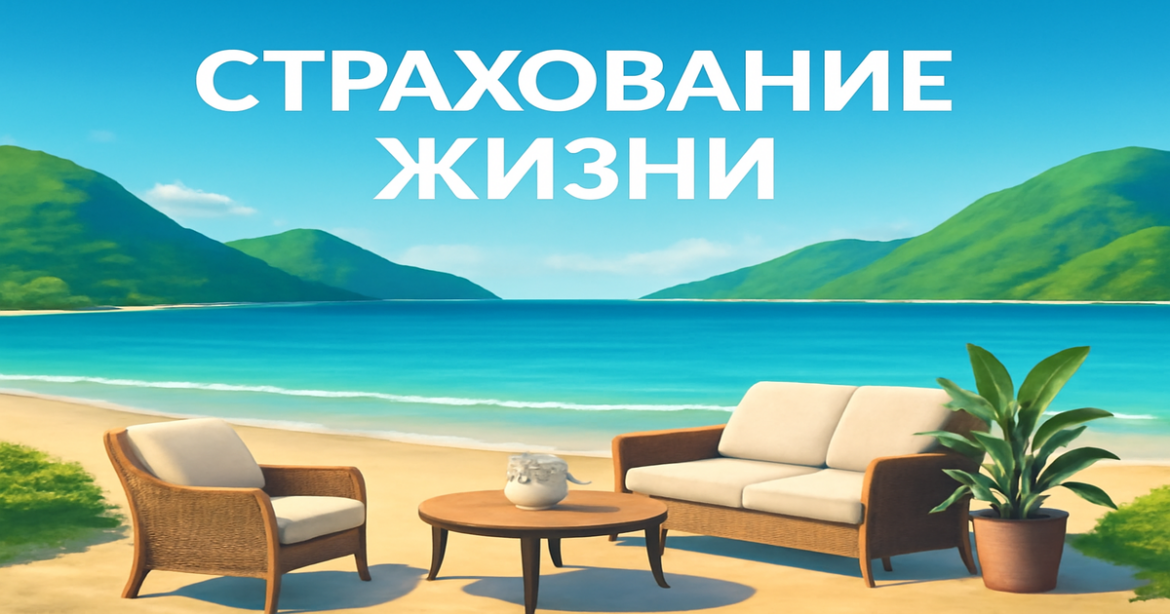A calming beach scene emphasizing the necessity of страхование жизни for family financial security.