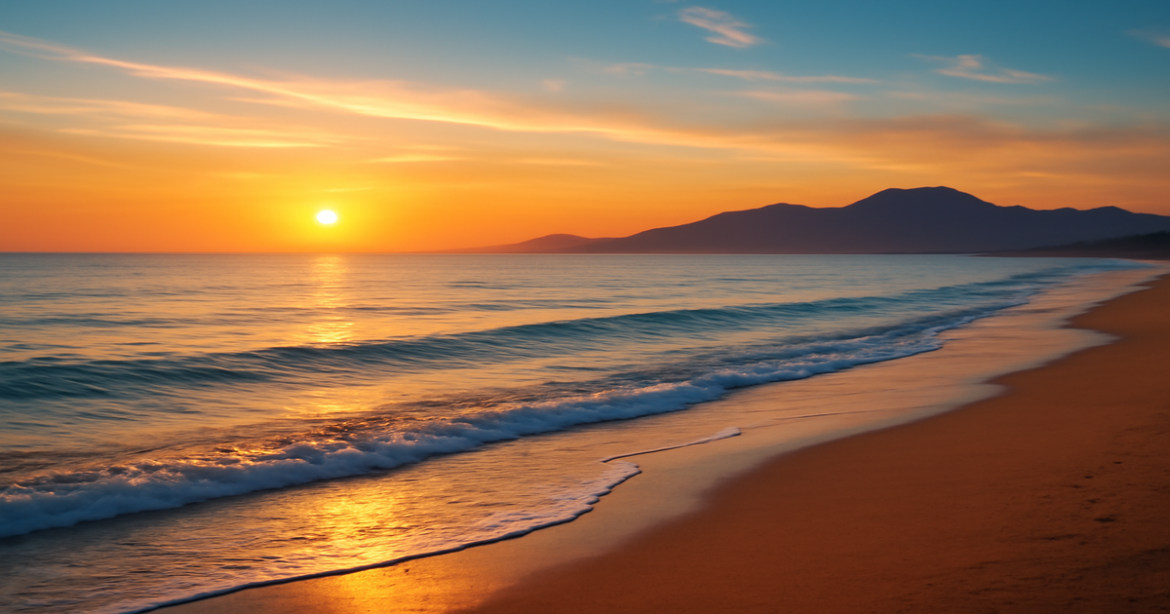 A peaceful beach at sunset illustrating страхование жизни as a way to protect loved ones.