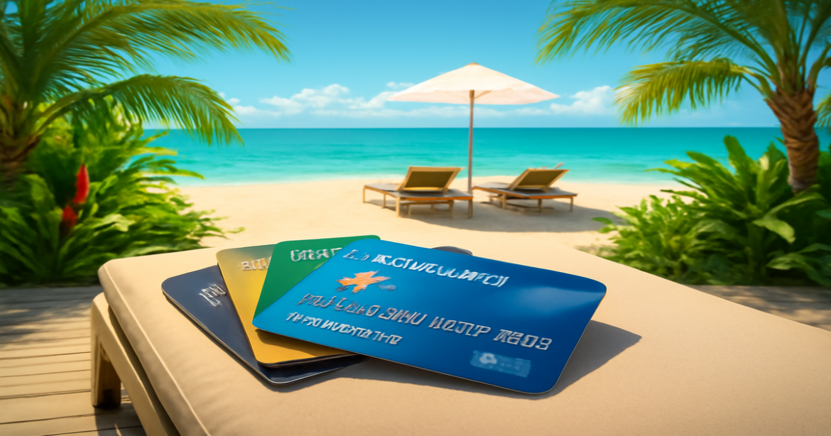 Discover top кредитные карты options for travel savings and financial benefits in this relaxing beach scene.