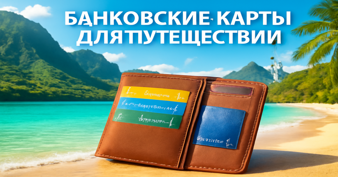 Explore top banking cards for travel with this beautiful beach and mountain scene, showcasing банковские карты для путешествий.