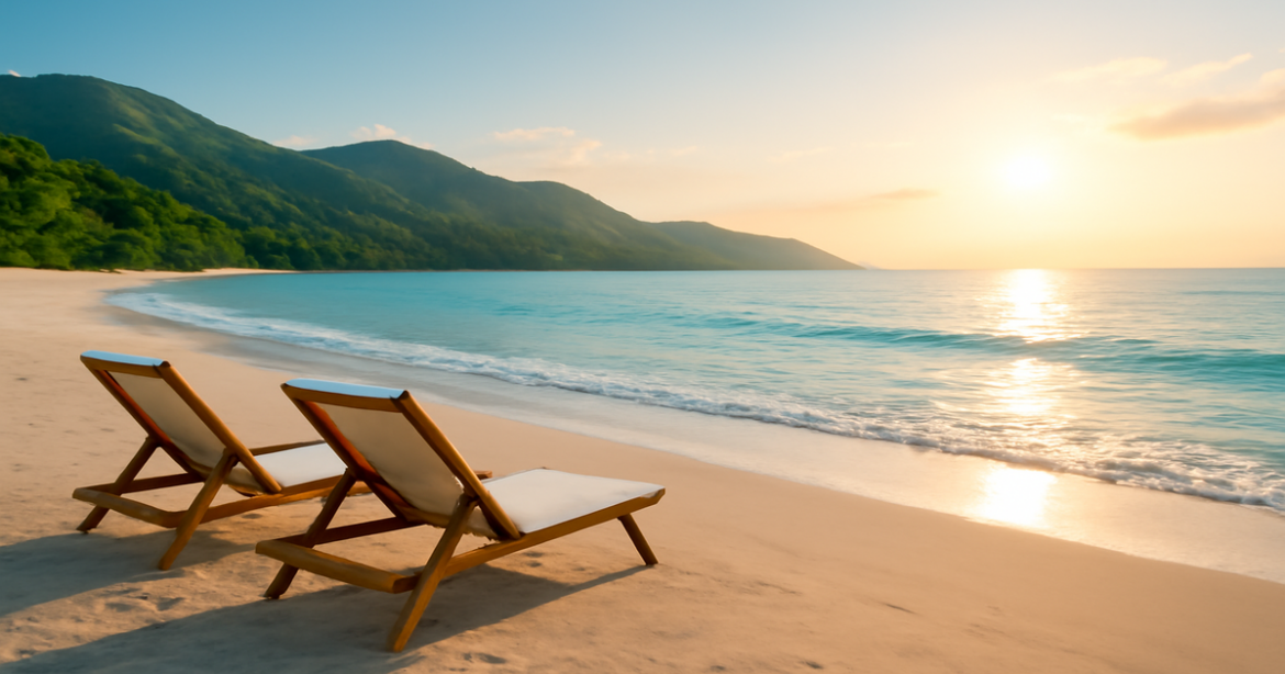 Tranquil beach landscape illustrating investment products for beginners in a relaxing setting.