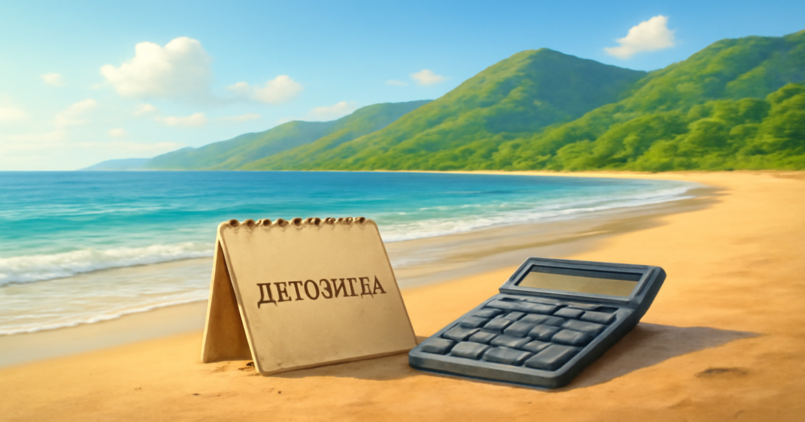 A relaxing beach scene symbolizing financial planning with 'депозиты' as the focus.