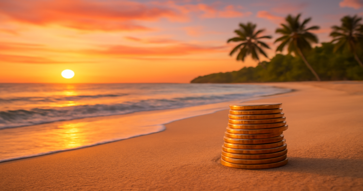 Discover ways to накопить деньги with this serene beach sunset symbolizing financial growth.