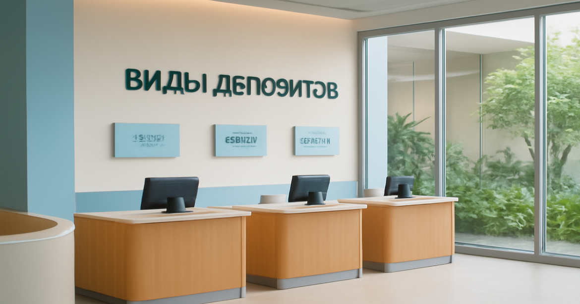 Explore виды депозитов in a serene bank setting, showcasing inviting options for your savings.