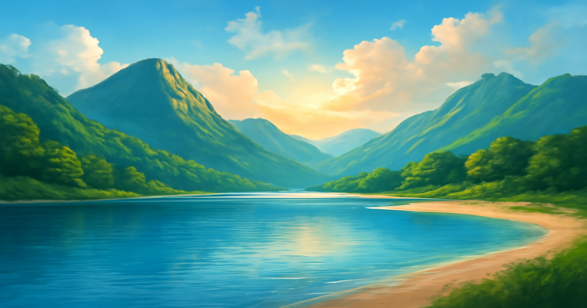 Explore types of сберегательные счета in a serene natural landscape, highlighting financial growth.