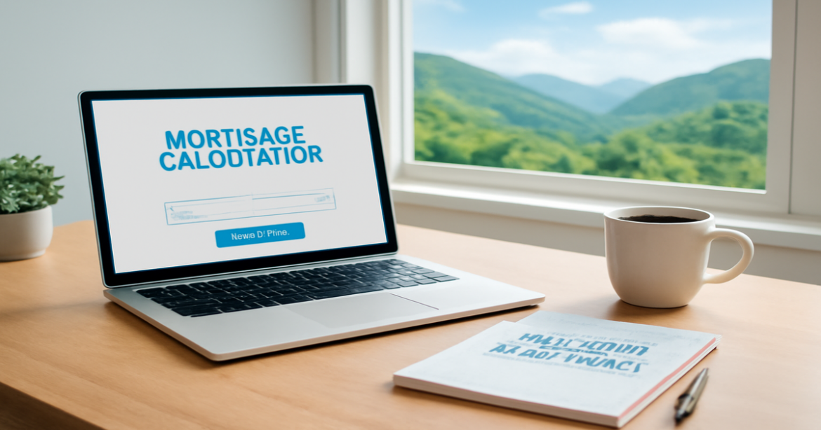A professional workspace for ипотечное кредитование with a view of nature, promoting financial planning.