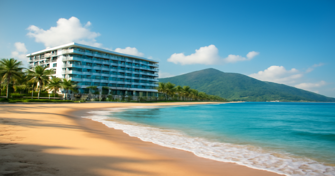 Relaxing beach scene illustrating the benefits of кредитные карты for travel.