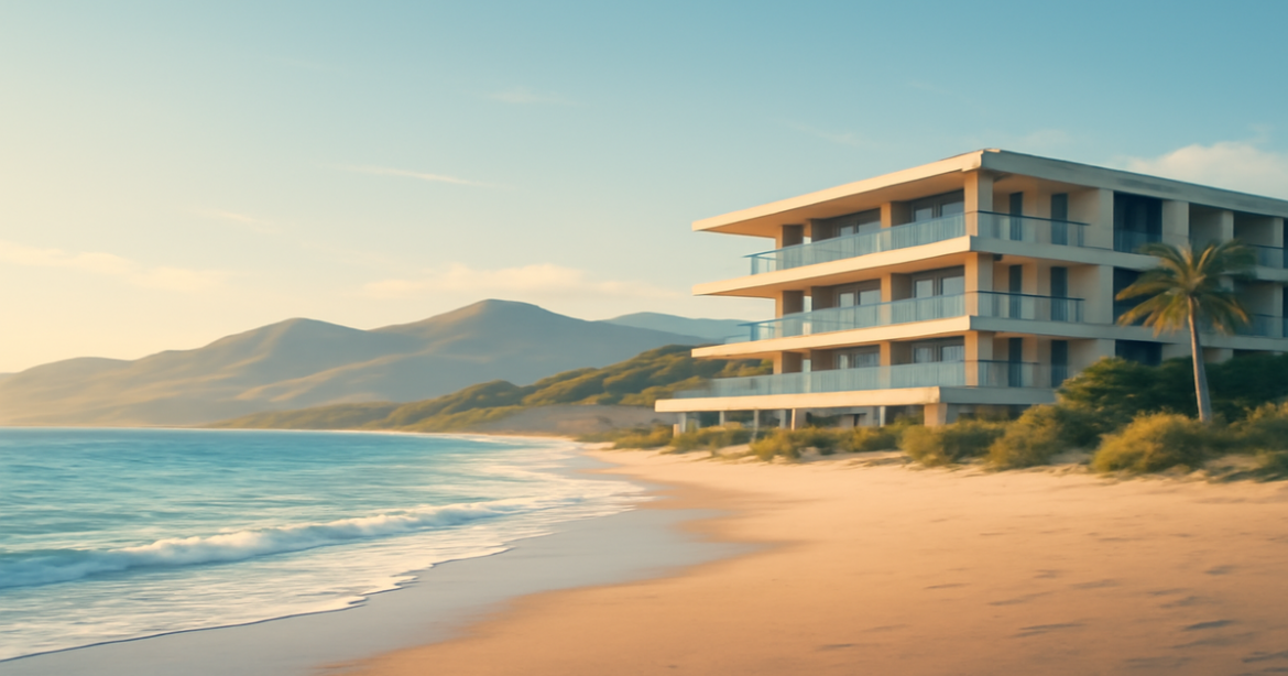 A tranquil beach scene representing the benefits of a потребительский кредит for a relaxing getaway.