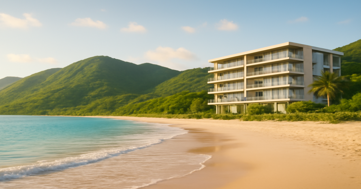A peaceful beach landscape symbolizing страхование жизни and financial security.