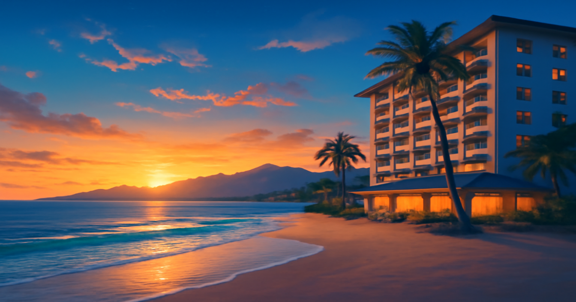 Stunning beach sunset illustrating the concept of страхование for asset protection in financial planning.