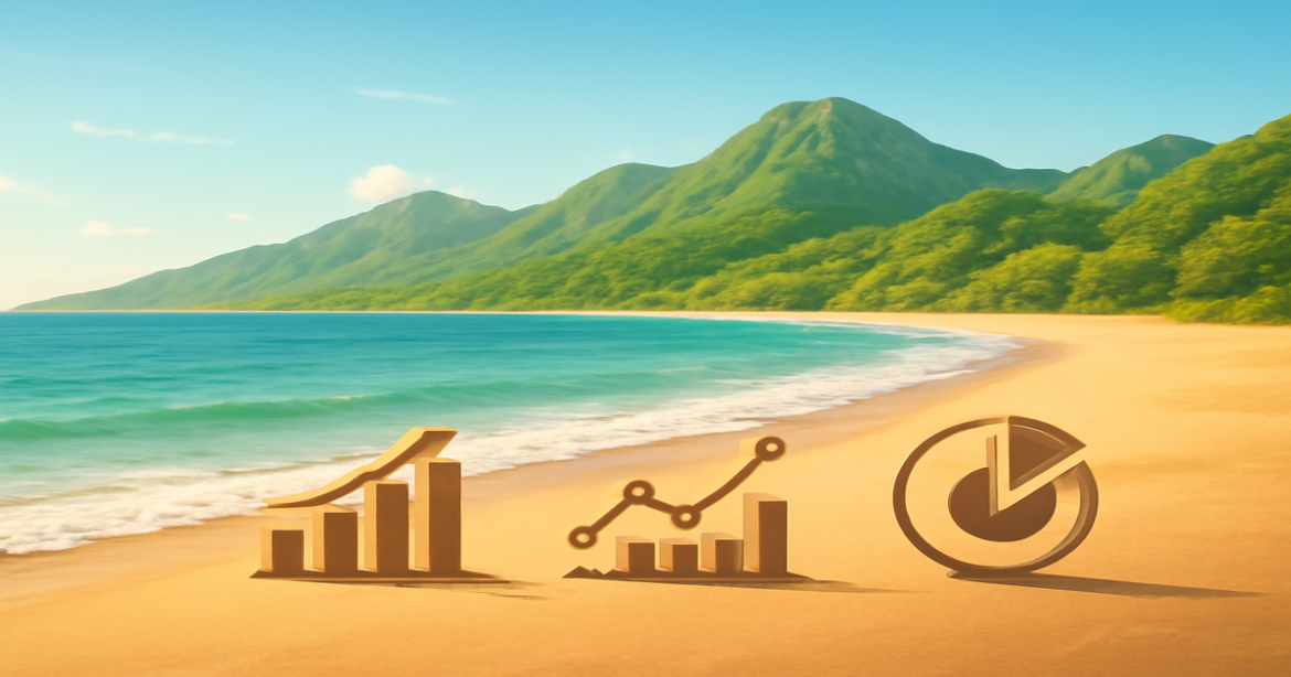 Beautiful beach and mountains, symbolizing investment funds for diversification and risk reduction.