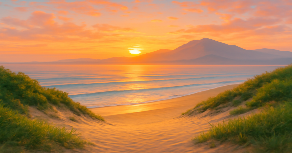 A tranquil beach sunset symbolizing страхование жизни and financial protection for families.