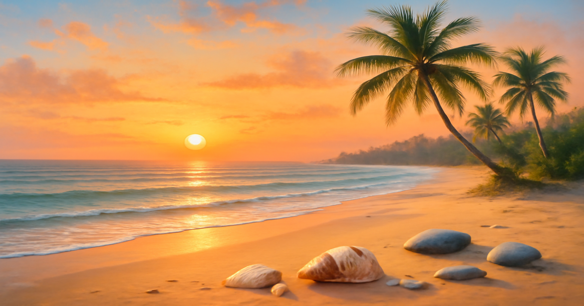 A calming beach scene symbolizing financial literacy and its importance for youth success.