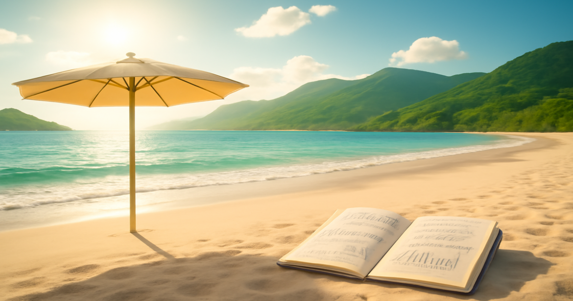 A peaceful beach scene illustrating финансовая грамотность and personal finance management.