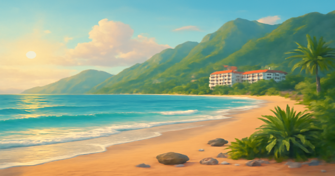 A relaxing beach scene symbolizing финансовая грамотность and personal finance management.
