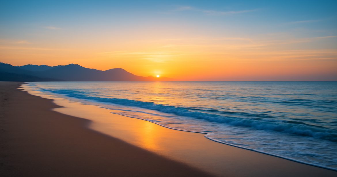 A calming beach sunset scene representing финансовая грамотность and financial management.