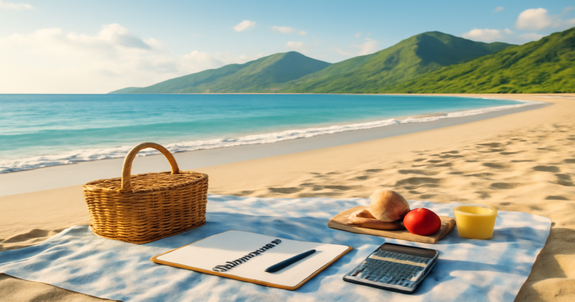 A relaxing beach scene symbolizing финансовое планирование for a bright financial future.