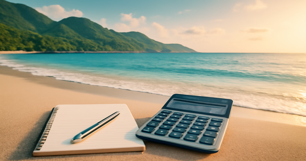 A calming beach scene representing financial planning for stability and confidence.