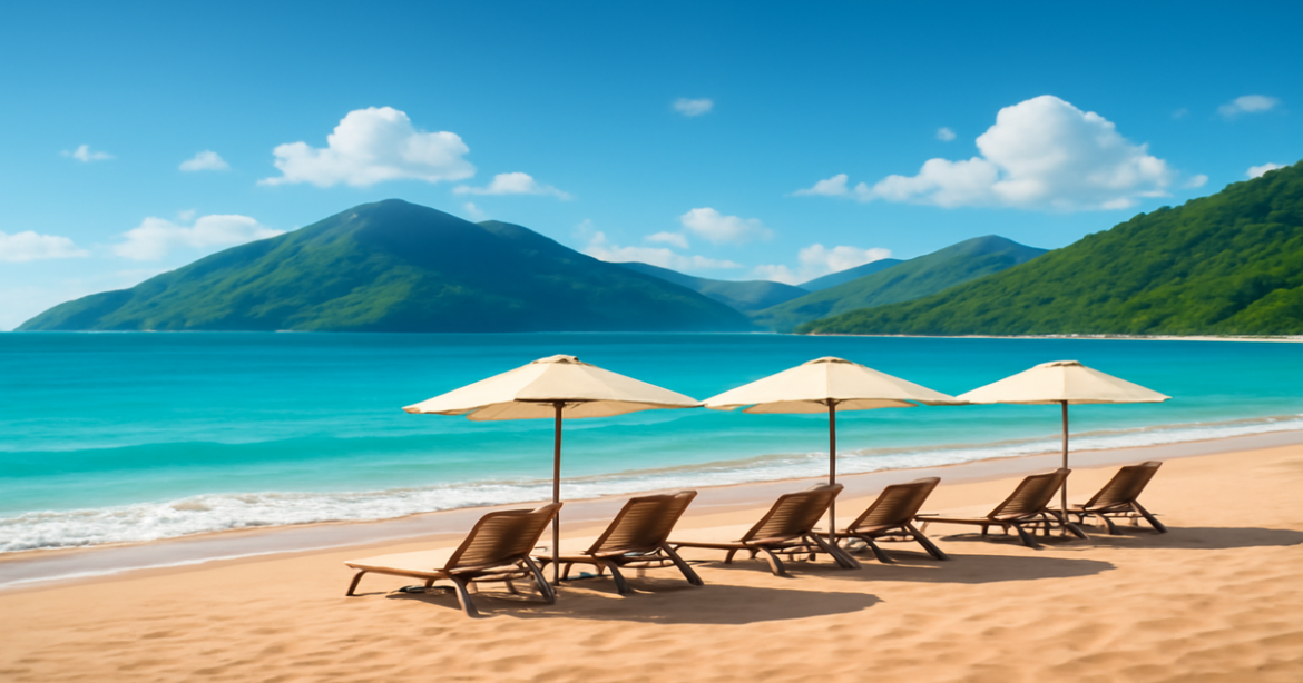 A tranquil beach scene representing управление финансами for achieving financial stability.